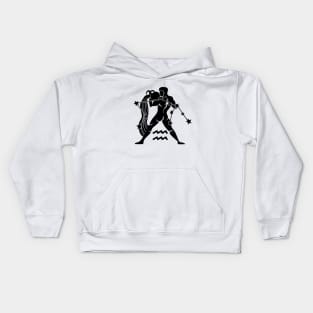 Aquarius - Zodiac Astrology Symbol with Constellation and Water Bearer Design (Black on White, Symbol Only Variant) Kids Hoodie